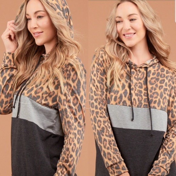 Leopard Print Color Block Hoodie - Picture 2 of 4